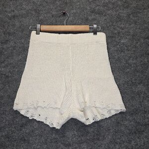 Moon & Madison Shorts Womens Large White Knit High Waist Scallop Hem Lounge